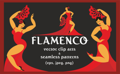 Flamenco. Vector clip arts and patterns.
