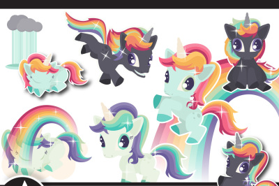 Rainbow and Unicorn clip art—Set one