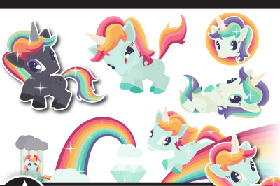 Rainbow and Unicorn clip art—Set two