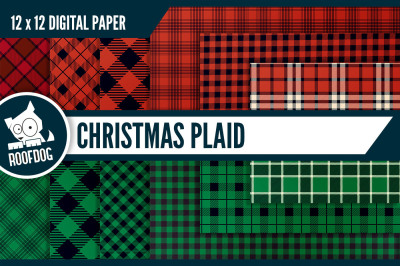 Red and green Christmas plaid digital paper