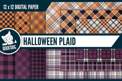 Halloween plaid digital paper—Purple and orange