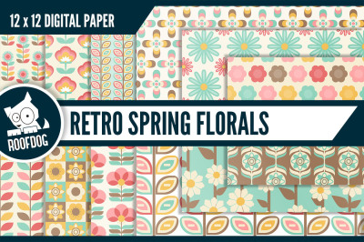 Retro spring floral digital paper