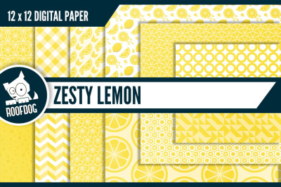Zesty lemon digital paper—Summer citrus design