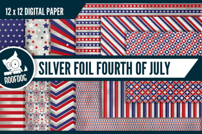 Fourth of July digital paper with silver foil