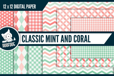 Classic mint and coral digital paper