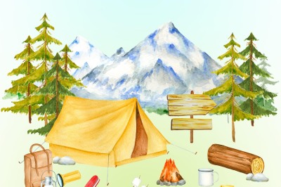 Camping items clipart