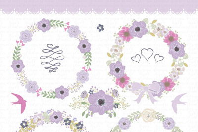 VECTOR wedding clipart, purple, wreath clipart,wedding clipart, flower clipart, flower wreath, flower frame