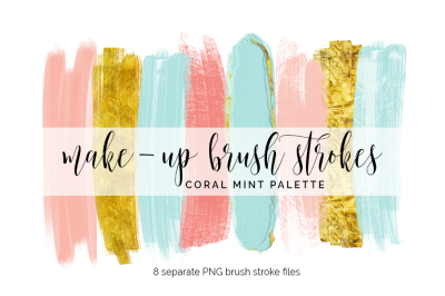 Brush Strokes Clipart - coral mint