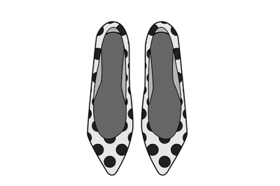 Fashionable woman shoes with polka dot print. hand drawn icon, vector illustration. Trendy female footwear
