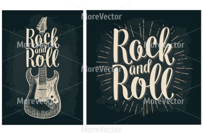 Electric guitar. Rock and Roll lettering. 