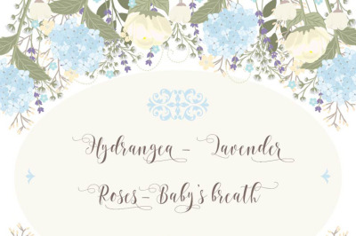 Vector Hydrangea, roses, baby's breath, lavender, wedding clipart