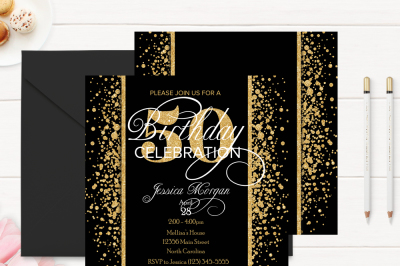 Gold and Black 50th Birthday Invitation Template