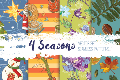 4 seasons. Big vector set of patterns