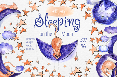 Sleeping on the Moon - Watercolor set