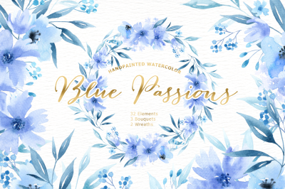 Blue Passions Watercolor clipart