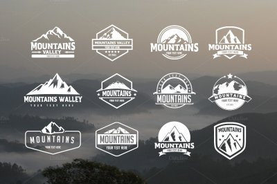 Pack of 12 mountains logo, 62 icons