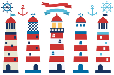 Boy nautical clipart set, Lighthouse clip art, Marine sailing set