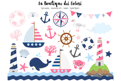 Pink and Navy Nautical Clipart