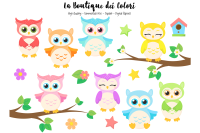 Colourful Owls Clipart