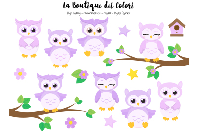 Purple Owls Clipart