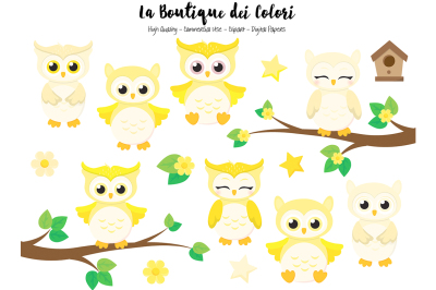 Yellow Owls Clipart