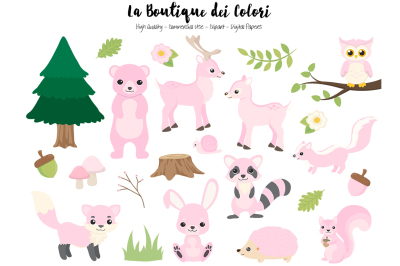 Pink Woodland Animals Clipart