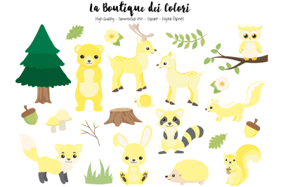 Yellow Woodland Animals Clipart