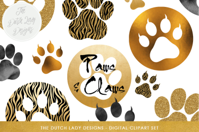 Paws &amp; Claws Clipart Set Gold &amp; Glitter