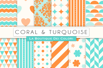 Coral and Turquoise Digital Papers