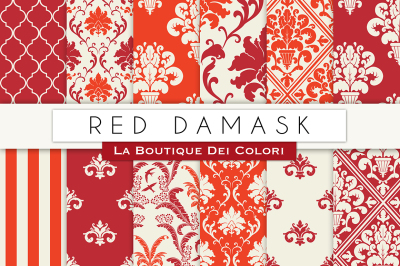 Red Damask Digital Papers