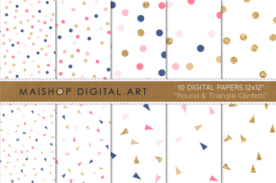 Seamless Digital Paper Pack   I   Round &amp; Triangle Confetti