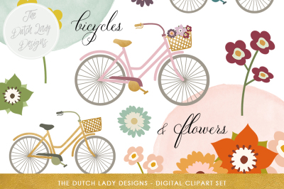 Bicycle &amp; Flower Clipart Set
