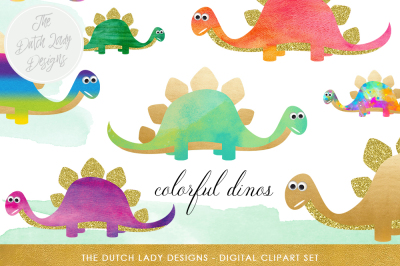 Cute Colorful Dinosaur Clipart Set