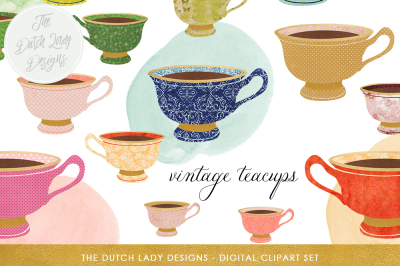 Vintage Style Teacup Clipart Set