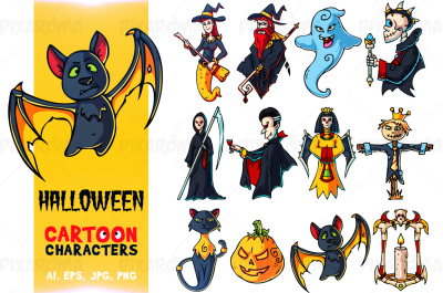 Halloween Cartoon Characters Set