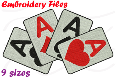 Poker Four Aces Designs for Embroidery Machine Instant Download Commercial Use digital file 4x4 5x7 hoop icon symbol sign casino games 44b
