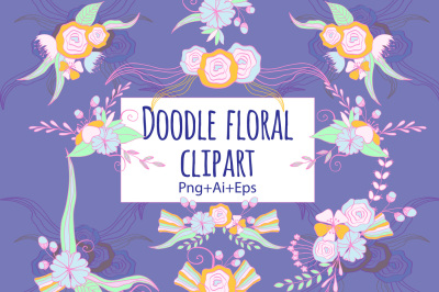 Doodle Floral Clipart Ai+Eps+Png