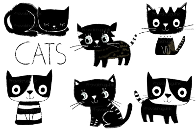 Cute cats clipart, Black and white cat clip art, Cute kitty