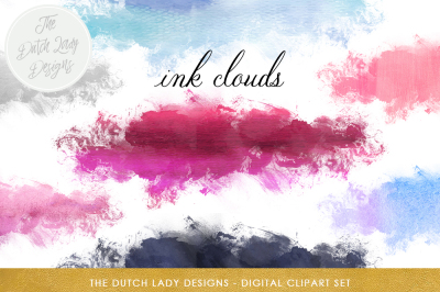 Ink Smear Clouds Clipart Set