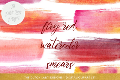 Firy Red Waterpaint Smears Clipart Set