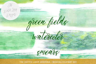 Green Watercolor Paint Smear Clipart Set