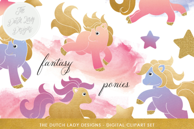 Fantasy Pony Clipart With Watercolor Swirls