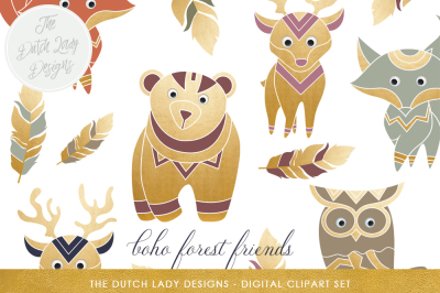 Boho Forest Animal Clipart Set