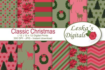 Classic Christmas Digital Paper Pack