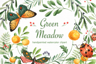 Green Meadow Watercolor clipart