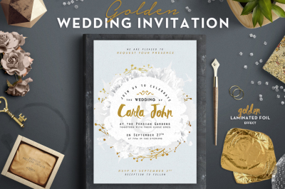 Golden Foil Wedding Invitation I