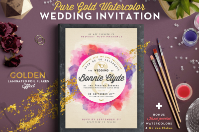 Pure Gold Watercolor Wedding Invite