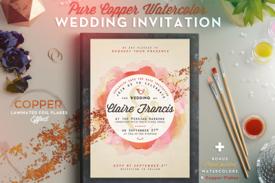 Pure Copper Watercolor Wedding Invite