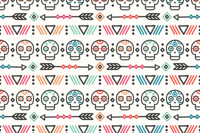 Day of the dead print. Tribal mexican ethnic seamless pattern.
