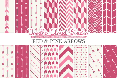Red and Pink Arrows digital paper Purple Wine Arrow patterns tribal archery chevron triangles backgrounds for Personal & Commercial Use